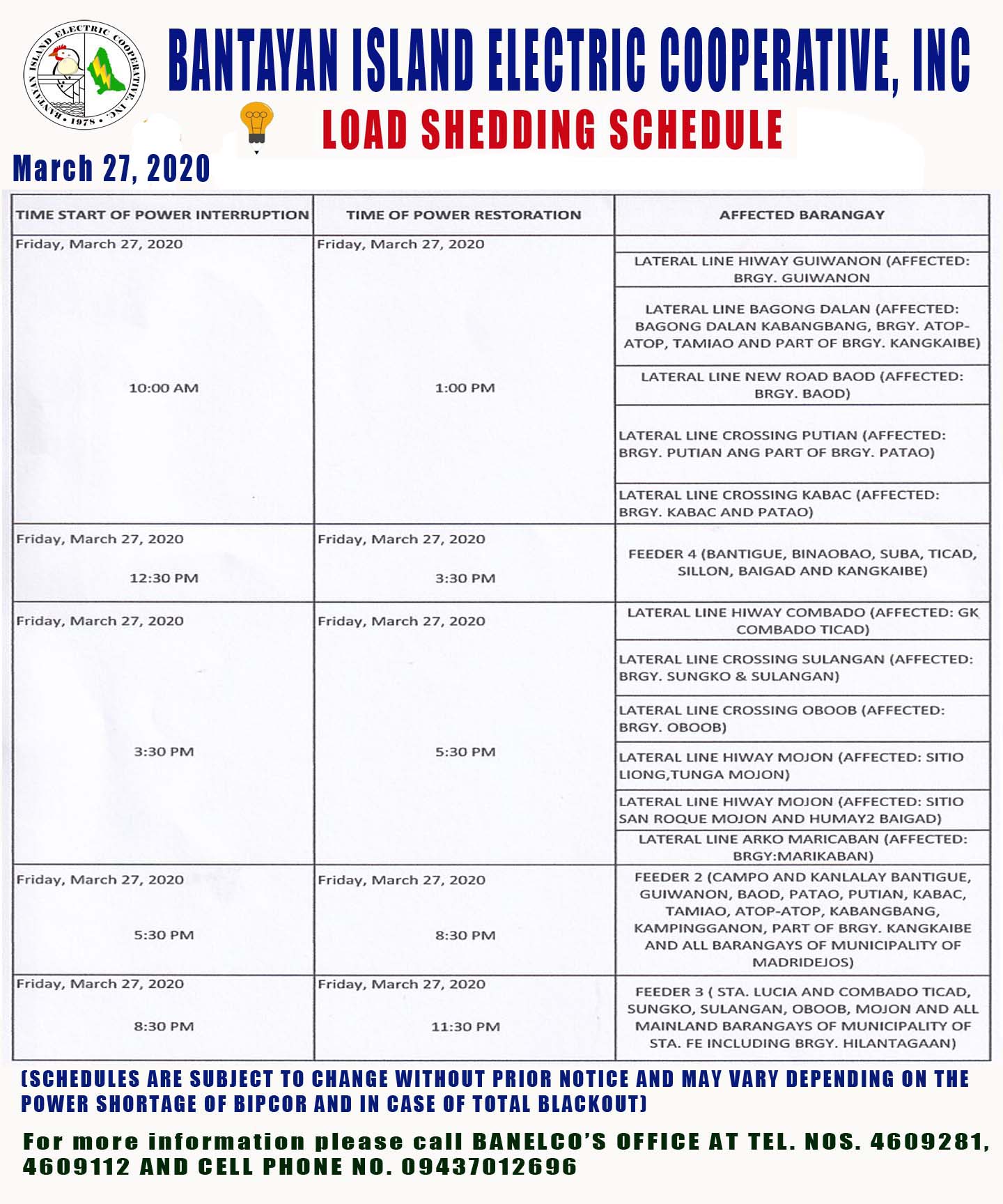 BANELCO-LOAD-SHEDDING-MARCH-18-2020