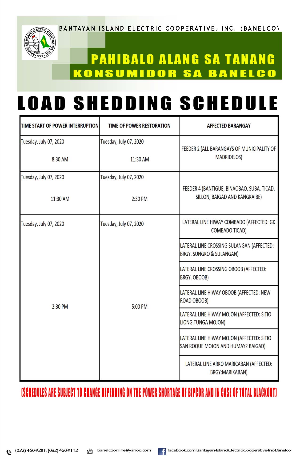 pahibalo-load-shedding-schedule-7-07-2020-