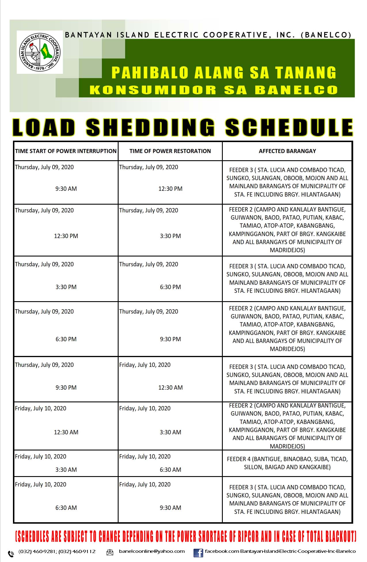 pahibalo-load-shedding-schedule-7-09-2020-