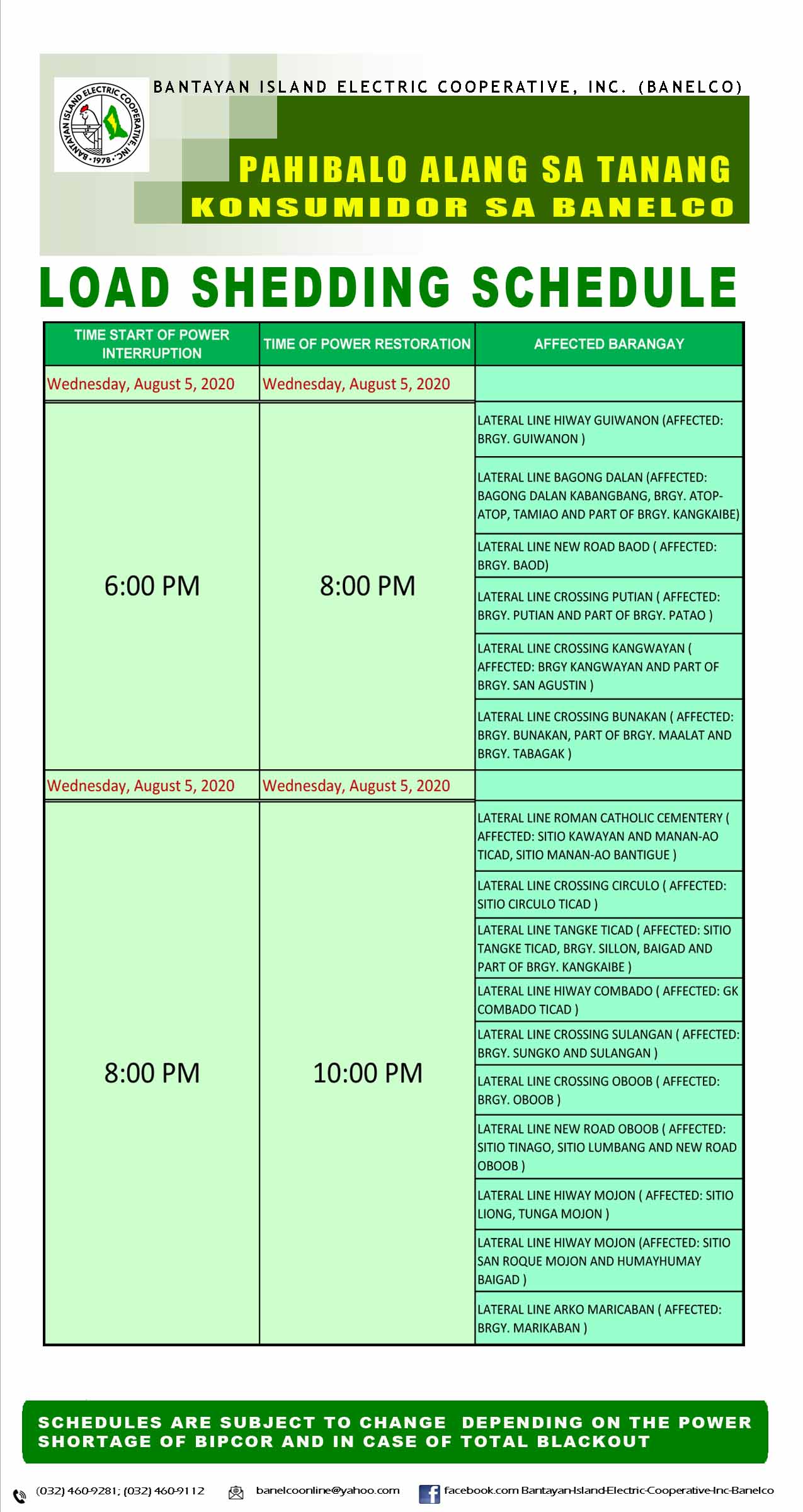 banelco-load-shedding-schedule-8-5-2020