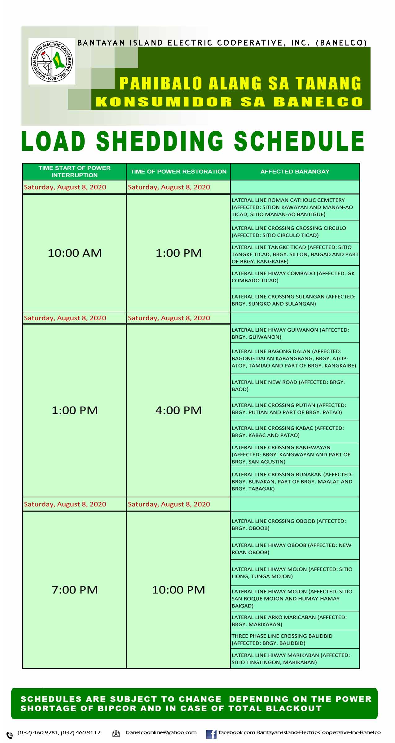 banelco-load-shedding-schedule-8-8-2020