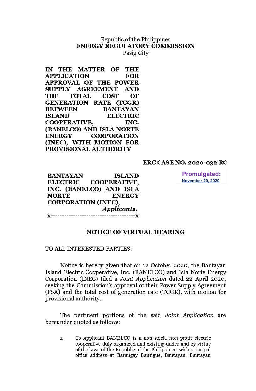 Promulgate 605 - NVH (RESET)_BANELCO-INEC (PSA)_2020-032RC_11.18.2020.rspv.arg-clean copy_Final.12 (1)_Page1