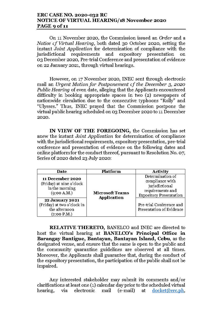 Promulgate 605 - NVH (RESET)_BANELCO-INEC (PSA)_2020-032RC_11.18.2020.rspv.arg-clean copy_Final.12 (1)_Page9