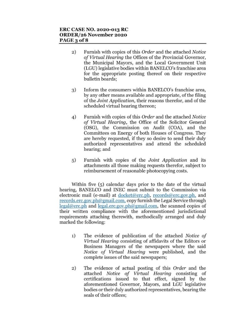 ERC CASE NO. 2020-13RC OVH – Bantayan Electric Cooperative, Inc